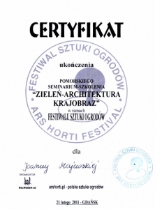 Certyfikat festiwal sztuki ogrodów